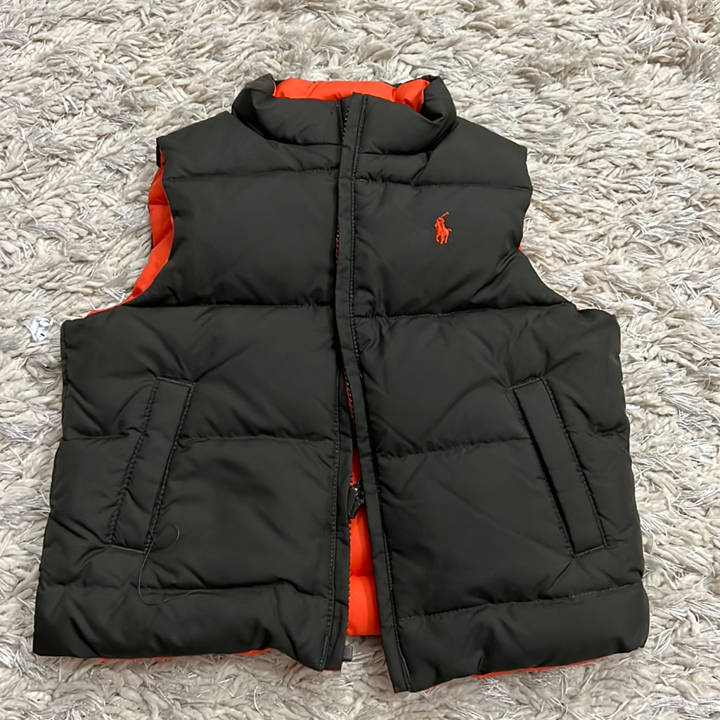 Lightly Used Ralph Lauren Reversible Puffer Vest. Hunter Green And Orange.